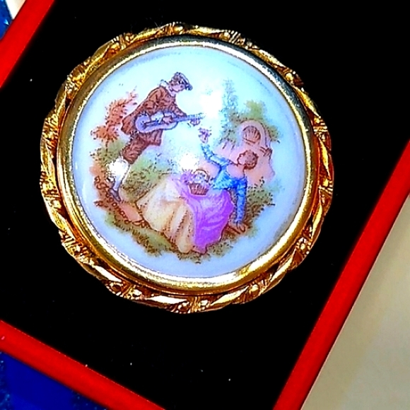 Limoges Vintage Hand-Painted Enameled Brooch - Picture 6 of 8